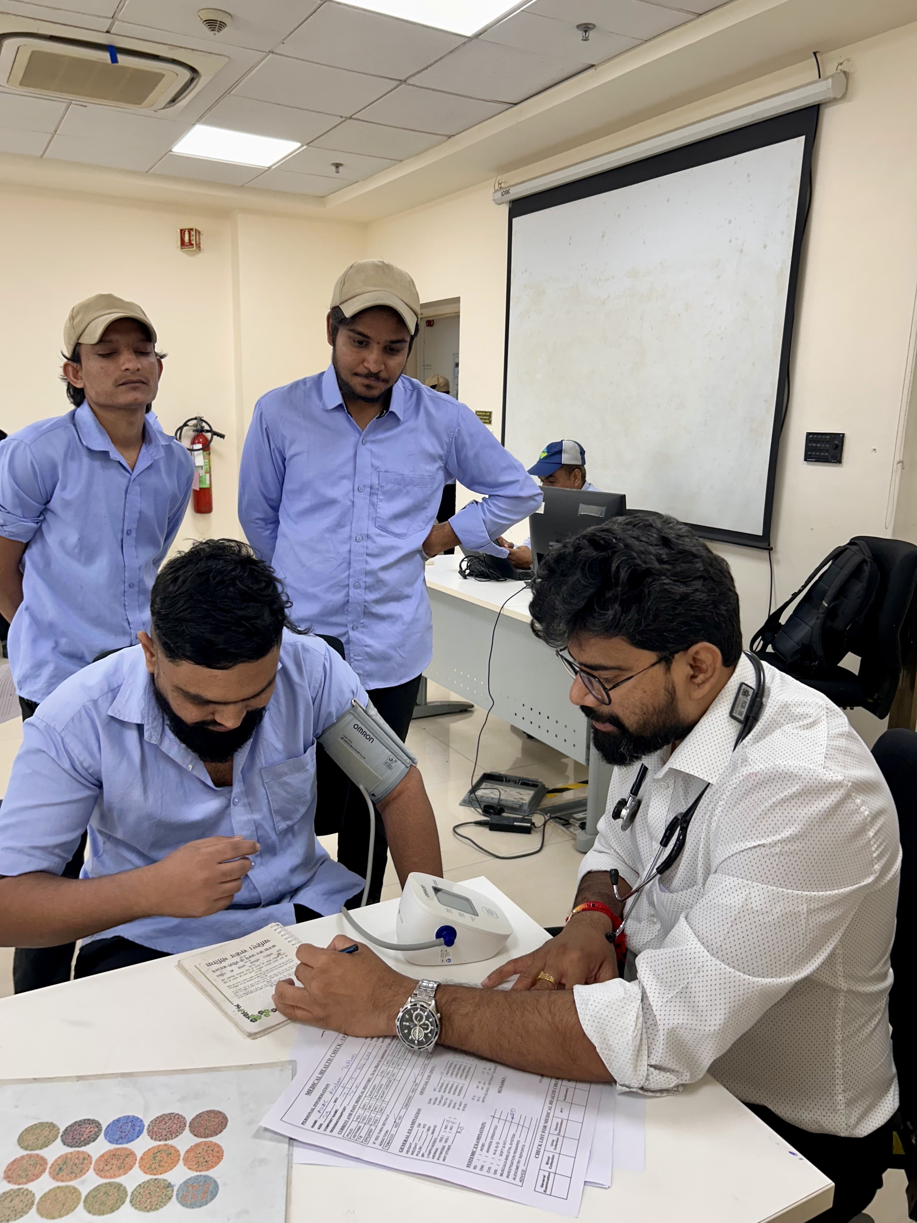 Health screening at a camp.